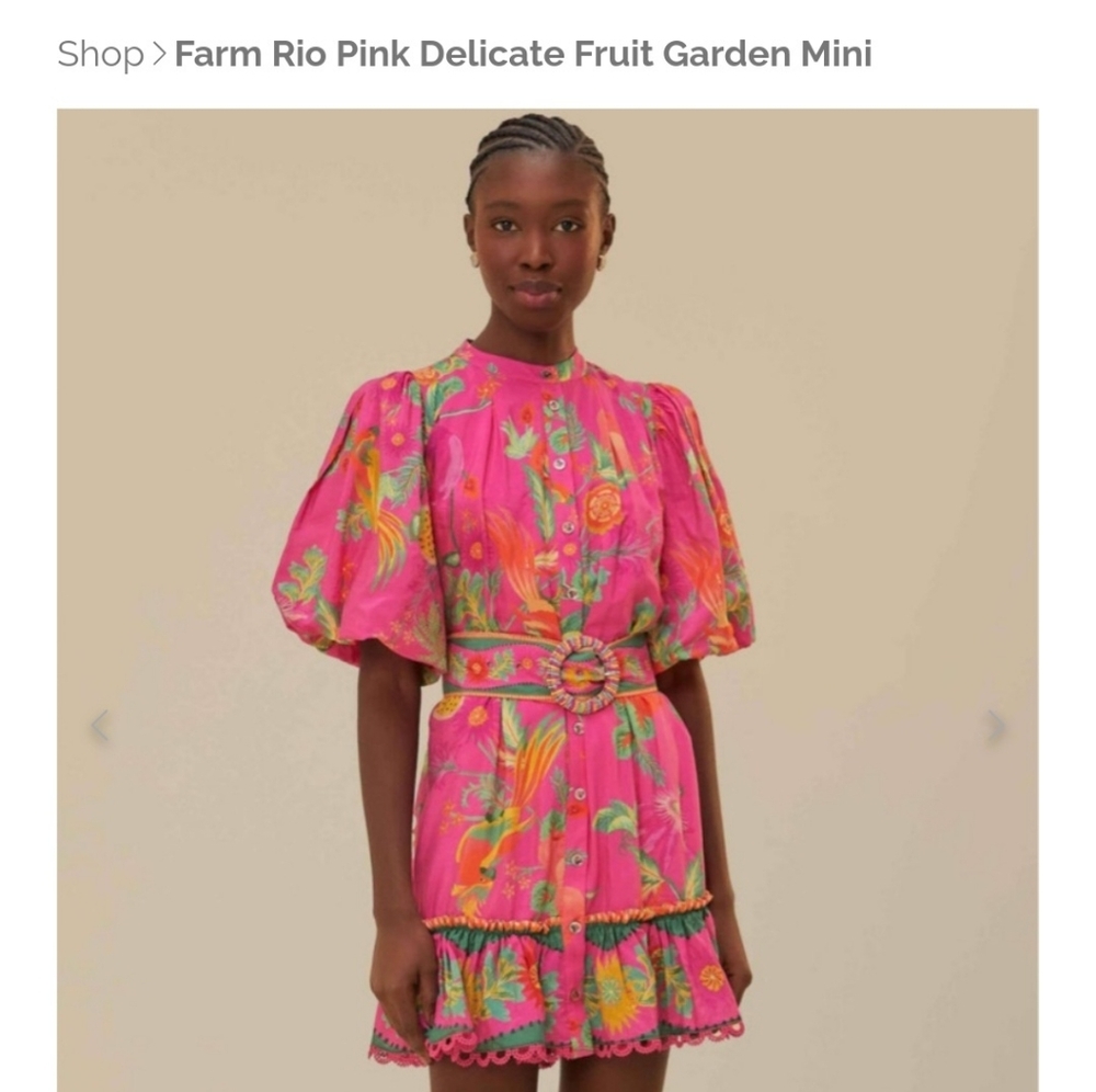 Farm Rio Pink Delicate Fruit Garden Mini Dress Sz MEDIUM